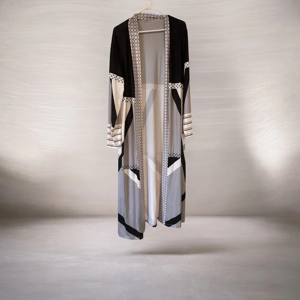 Elegant Black and White Women's silky coat Wrap - Picture 8 of 8